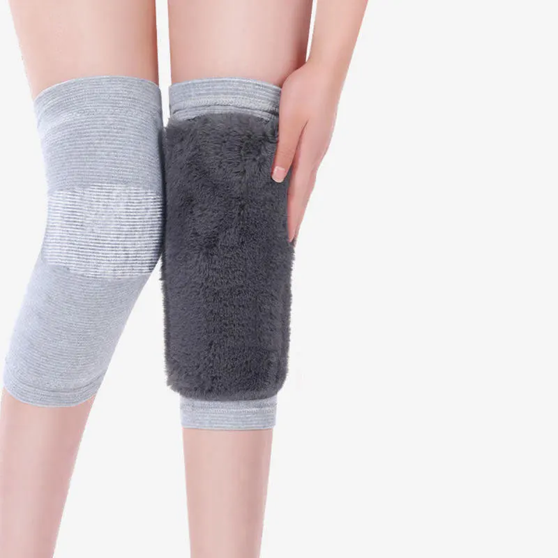 Winter Warm Knee Joint Pain Arthritis Rabbit Fur Knee Breathable Elastic Windproof Knee Protector Women Men Cold Leg Kneepad