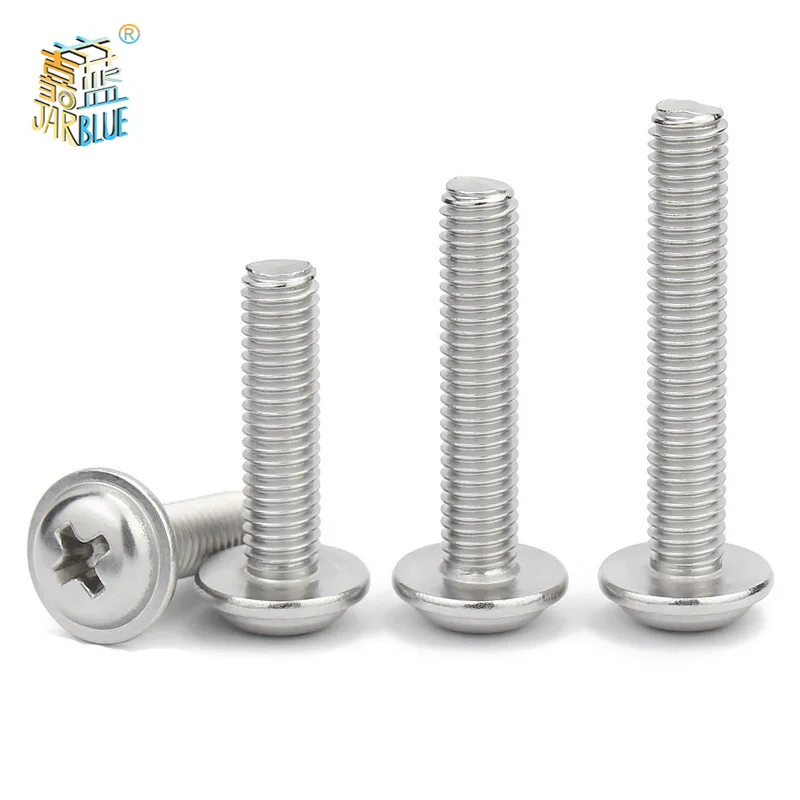 

10pcs/lot A2-70 Stainless Steel PWM Phillips Pan Round Truss Head With Washer Collar Screw Bolt M2 M2.5 M3 M 4M5 DIN967