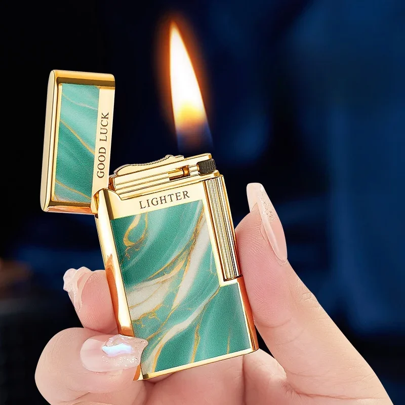 Metal Relief Rose Side Sliding Grinding Wheel Kerosene Lighter Personalized Creative Portable Open Flame Lighter High-end Gift