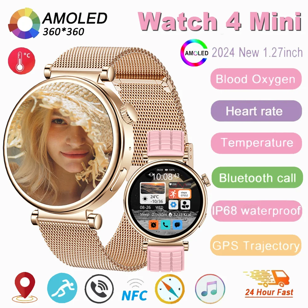 Hot Huawei GT4 Mini NFC Smart Watch Women GPS Tracker 1.27inch AMOLED Screen 500+ dials Bluetooth Call Lady Smartwatch 2024 New