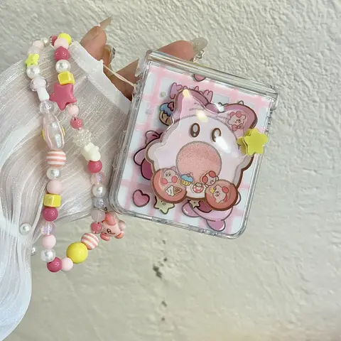 Niedliche Cartoon-Rosa-Stern-Kirby-Handyhülle für Samsung Z Flip 5, 4, 3, 6, 7, FE mit Halterungsband