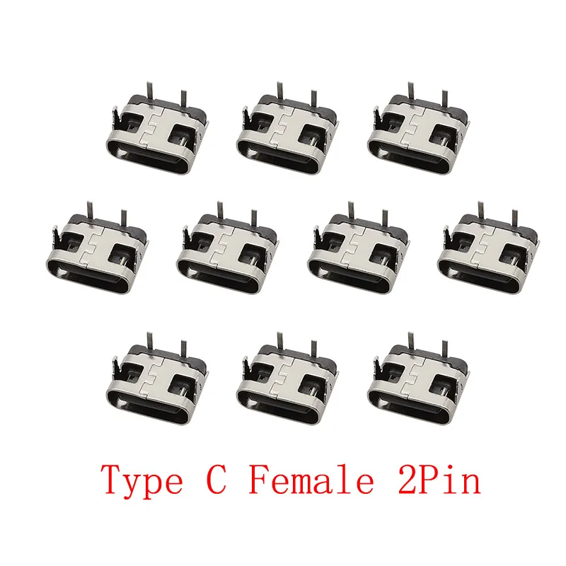 10Pcs USB Type C 2 Pin Female Connector SMD PCB Soldering Type-C Charging Port DIY Repair USB-C Jack Socket 2 Pin Connectors