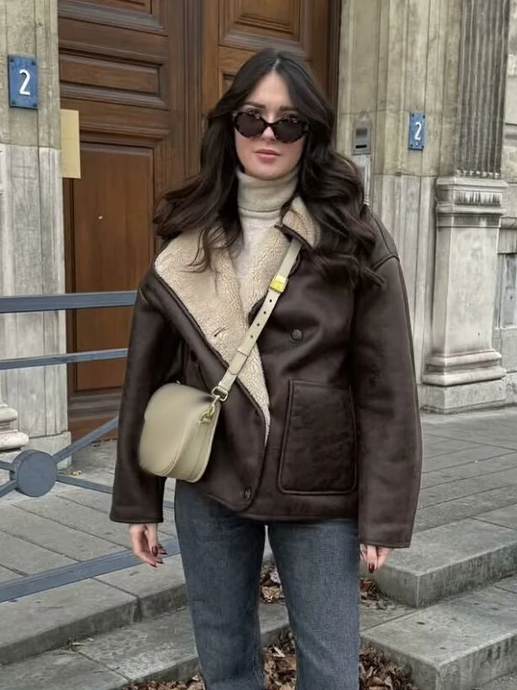 

HH Women Autumn Winter Warm Coat Asymmetric Single-Breasted Pocket Jacket Female Fashion Long-Sleeved Lapel Casual Street Coat