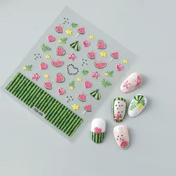 Summer refreshing fruits Watermelon 5D Nail Sticker Girls Adhesive Tattoo Nails Decoration relief