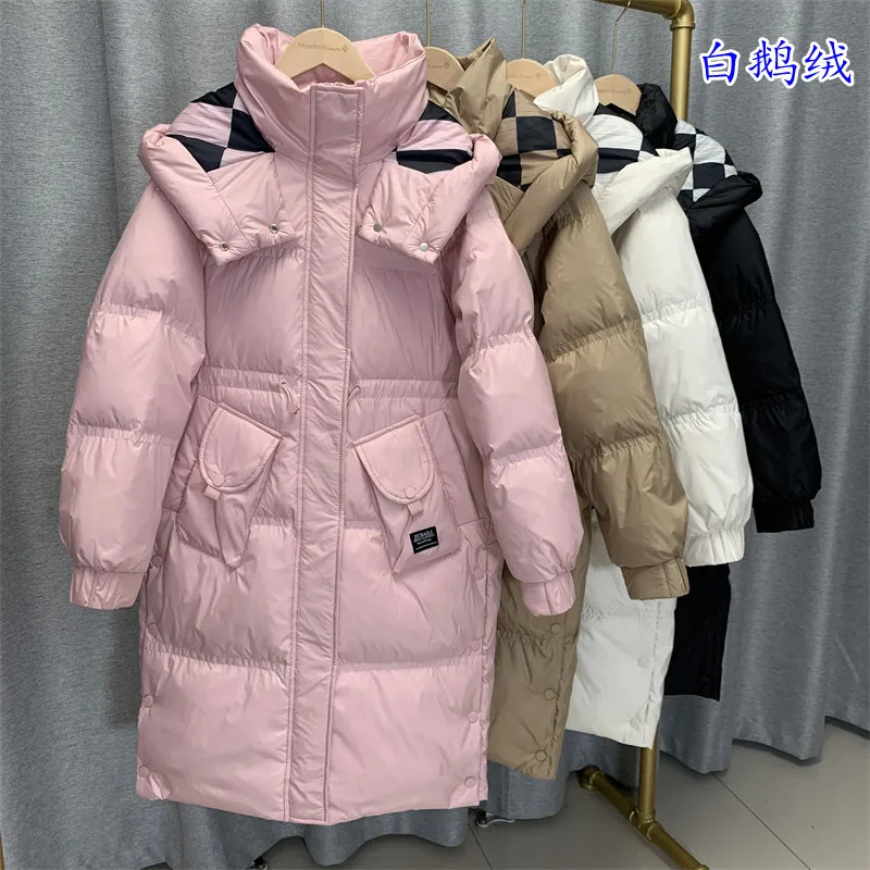 

Down Jacket with Waistband for Mid Length Thickened Winter Warmth White Goose Down Jacket