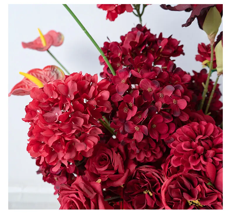 5D Künstliche Rote Rosen-Serie Bodenblume Tischblume Hochzeits-Blumenarrangement Hintergrund Gangdekoration Blumenreihe Requisiten – Detail 2