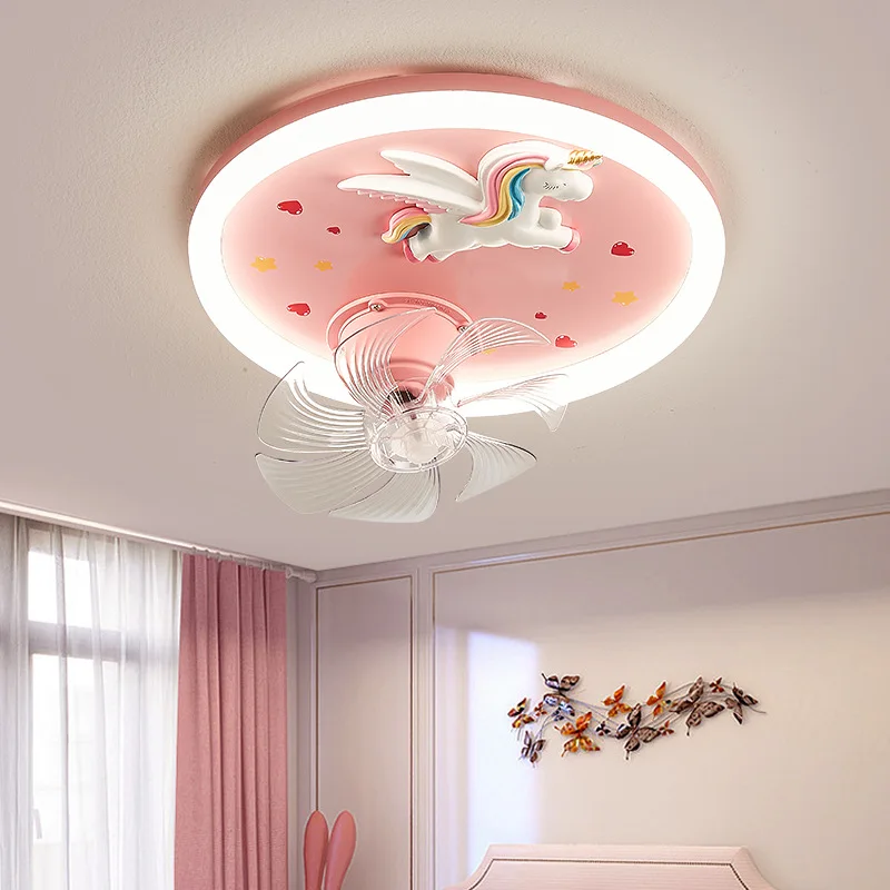 Full spectrum eye protection children's fan LED ceiling light for male and female bedrooms cartoon