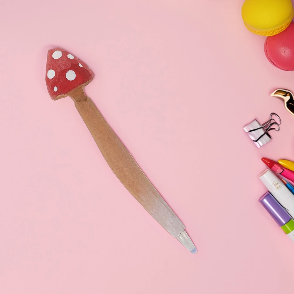 2pcs Mushroom Ballpoint Pens Wooden Cute Stationery Supplies Smooth Writing Practical Gift For Students