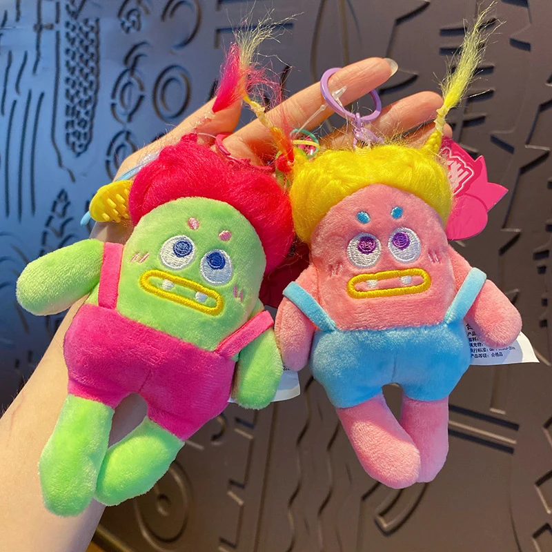 Cartoon Ugly Dopamine Suspenders Sausage Strange Car Key Chain Trinket Delicate Funny Plush Hair Buckle Braid Clown Doll Keyring