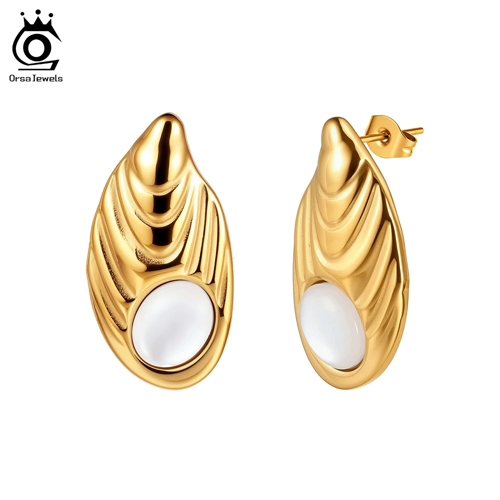 

ORSA JEWELS Stainless Steel Big Leaves Earrings Irregular Exaggerate Leaves Pendant Earrings Vintage Party Jewelry Gifts STME03