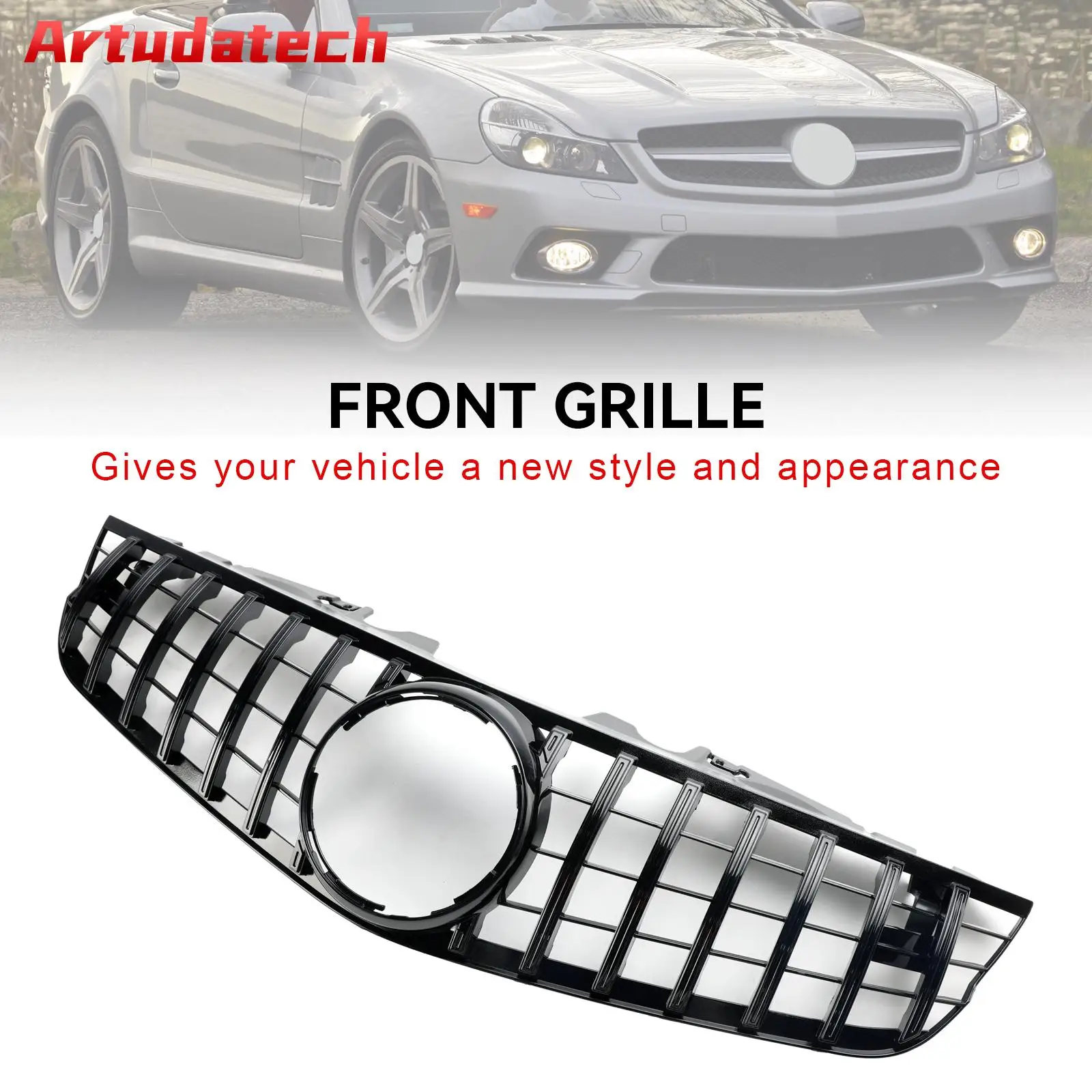 Artudatech Front Bumper Upper Grill Fit Mercedes SL-Class R230 SL550 SL600 2009 2010 2011 2012