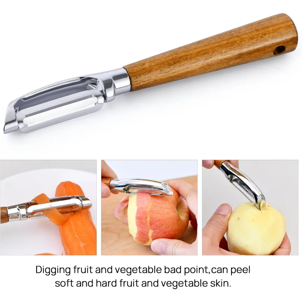 Premium Multi-functional Stainless Steel Peeler Ultra Sharp Blade Real Wood Handle Kitchen Fruit Vegetable Peeler