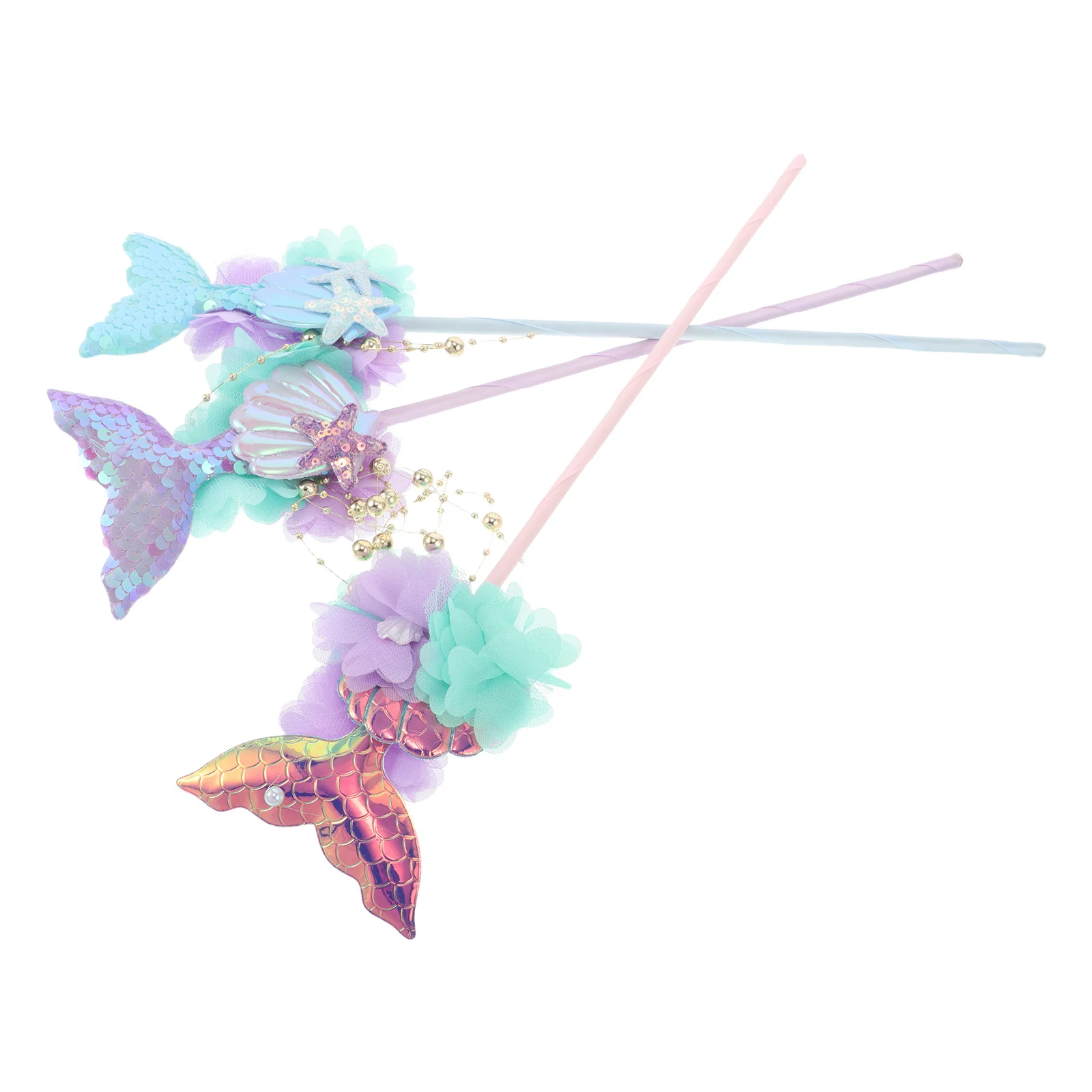 

3pcs Props Mermaid Sequin Tail Fairy Stick For Kids Party Carnival Festival Birthday Dress Up Role