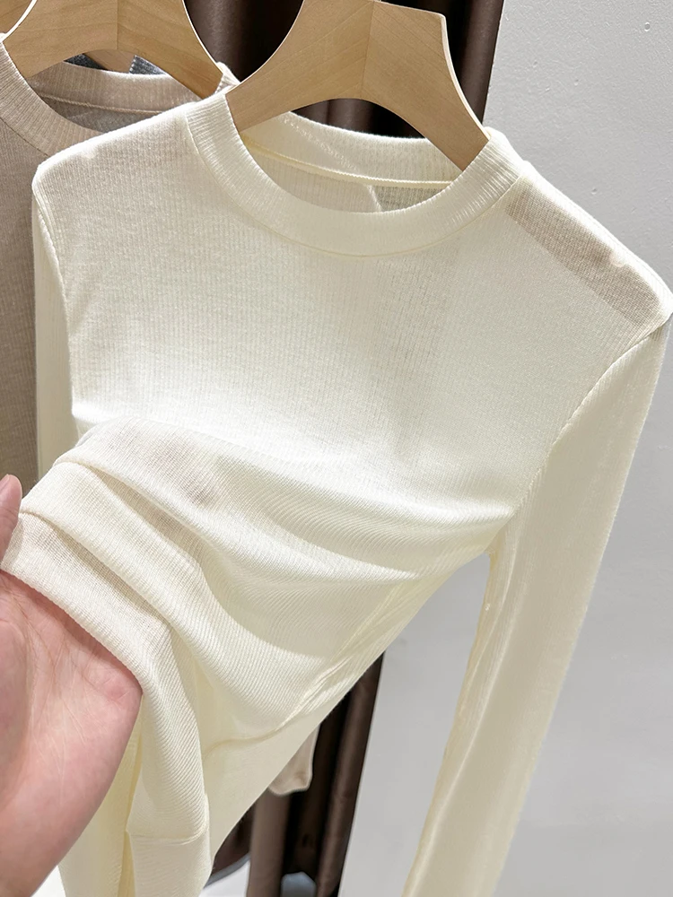 

Ele Трикотажный длинный све воротник-стойка Base irt Женская внутренняя одежда Мягкий персиковый цвет Slim Fit Классический узор Дышащая...