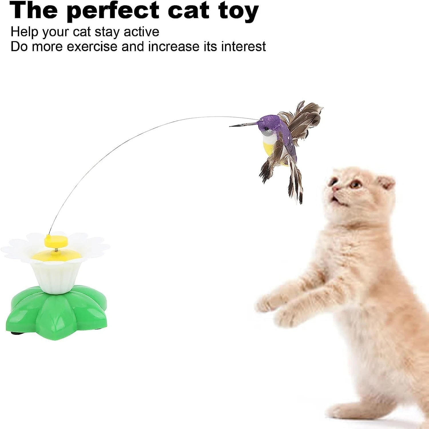 Blue Engaging Hummingbird Cat Toy with Adjustable Rotating Feature for Endless Fun - Stimulating Interactive Toy for Cats of All