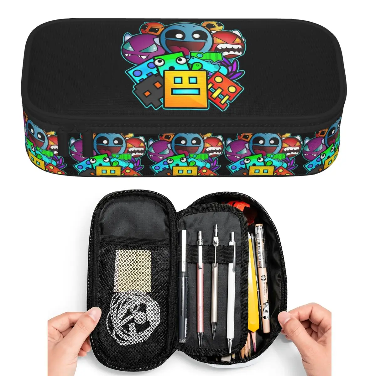 Geometry Dash Game Music Cute Geometric Pencil Cases for Students Pen Box Pencil Bag Big Capacity Pencil Pouch Pen Holder