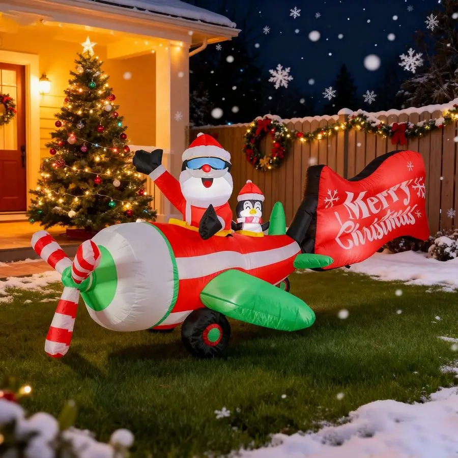 

Christmas Inflatables Outdoor Decorations, 10.5FT Blow Up Airplane Santa Claus and Penguin, Animated Christmas Inflatable Rotati
