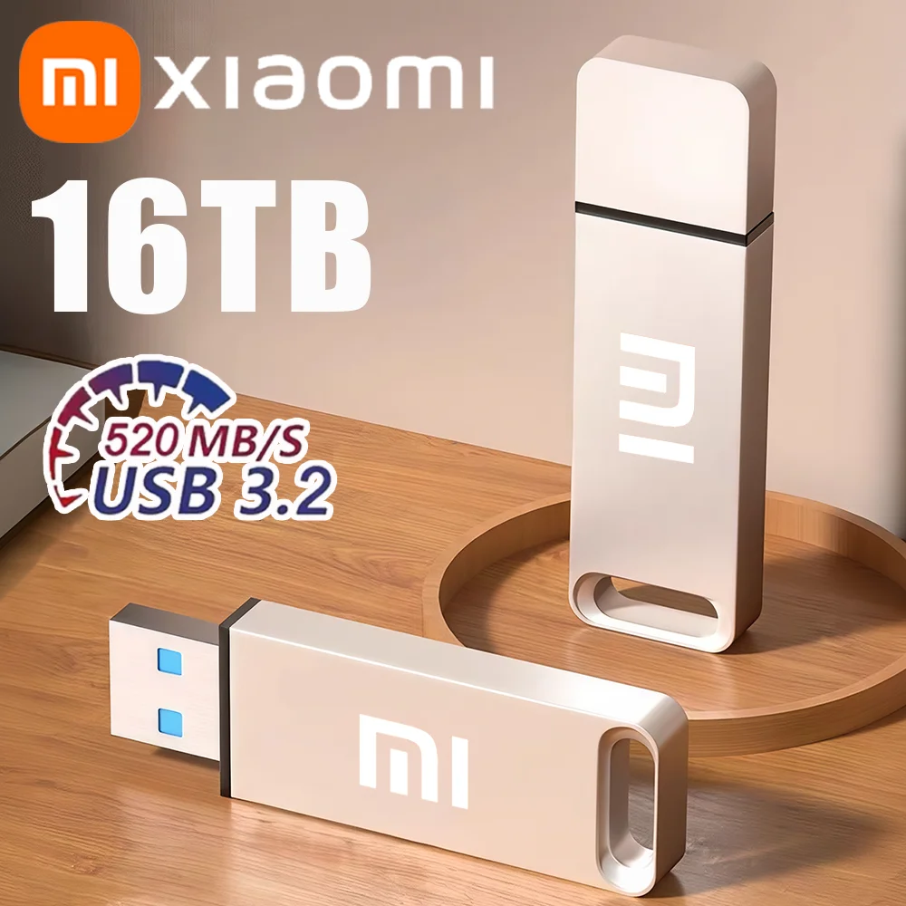 محرك فلاش Xiaomi 16 تيرا بايت USB 3.2 عالي السرعة نقل معدني من النوع C U Flash SSD محرك فلاش صغير محمول ذاكرة مقاومة للماء محرك U