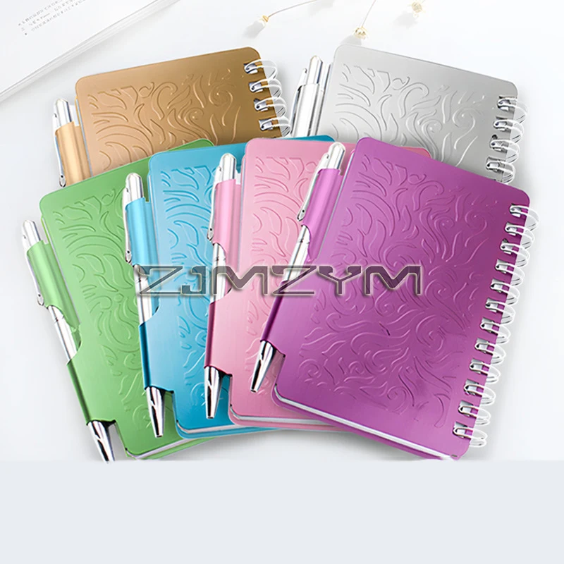 Personalized Aluminum Notepad Coil Notebooks With Pen Metal Case Notepad Coil Book Business Supplies