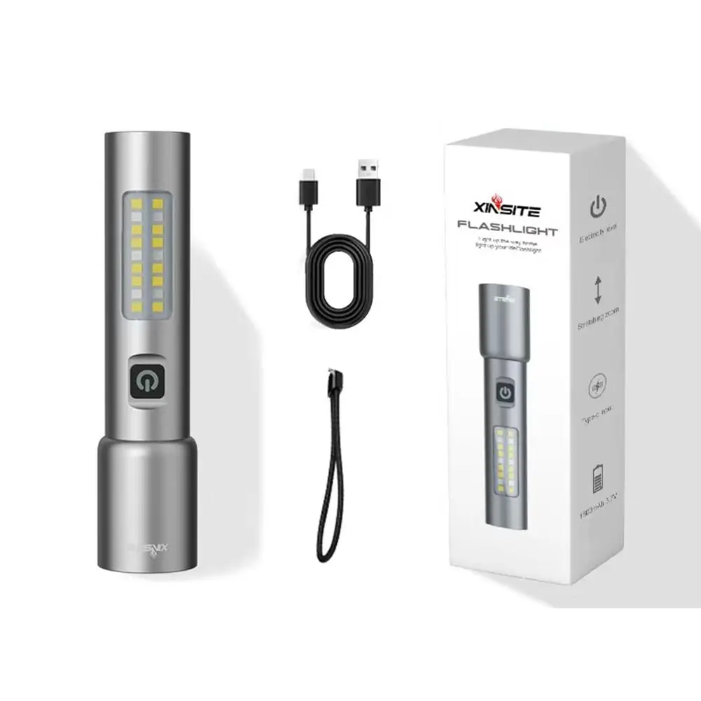 1800mah Telescopic Strong Light Aluminum Alloy Flashlight Portable New Outdoor Torch Charging Cable Multifunctional Lighting