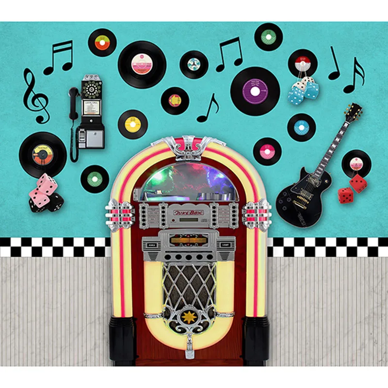 50s Disco Party Decoration Banner Backdrop 1950s Jukebox American Diner Music Rock Roll 50's Vintage Restaurant for Photography