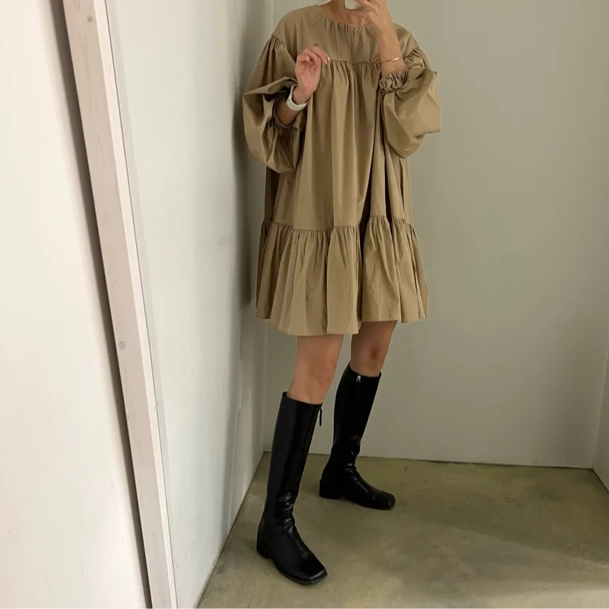 레트로 라운드 네 스플라이스 레이어드 디자인 루즈 롱 스웨트셔츠 한국 스타일 여성 캐주얼 스웨트셔츠 봄 가을 겨울