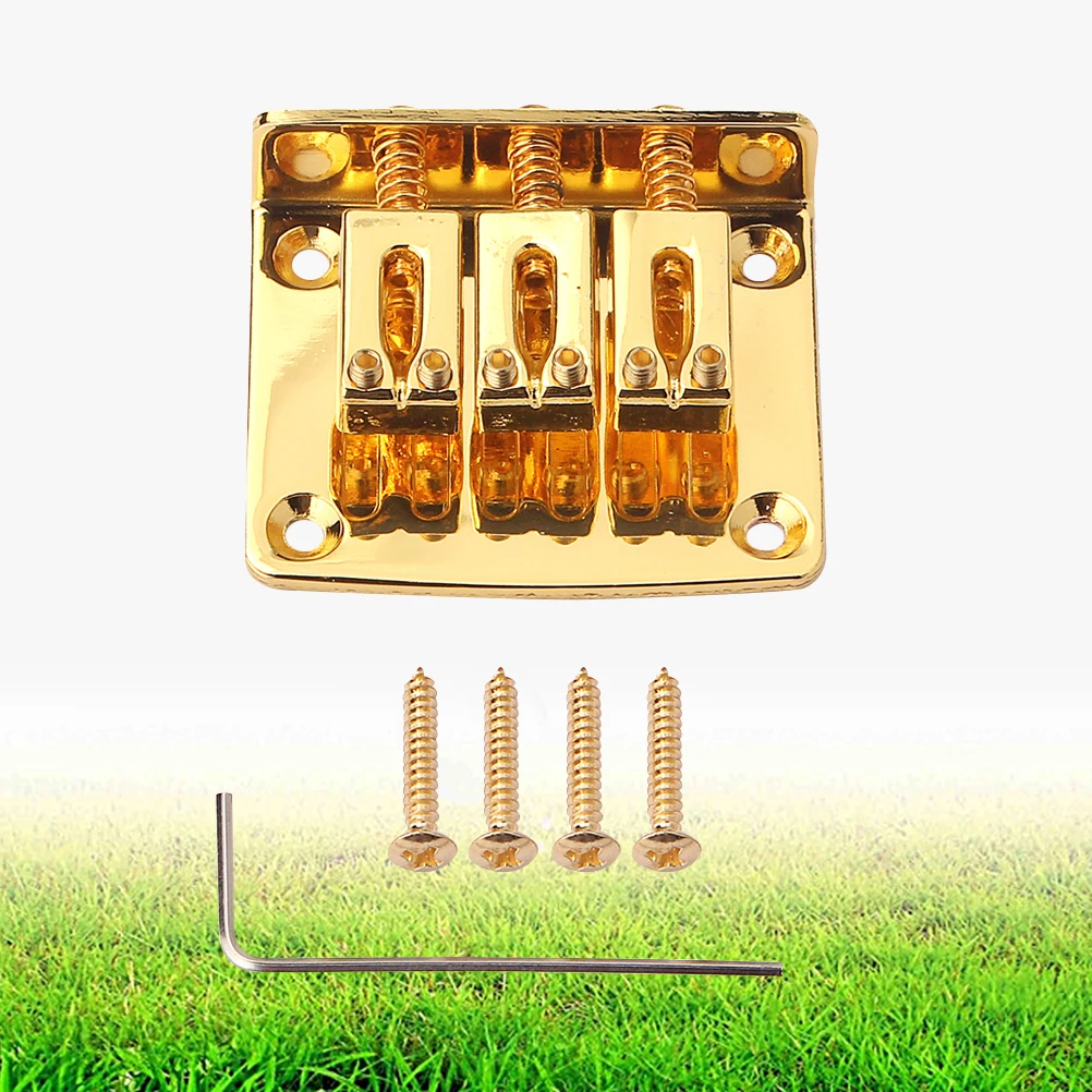 

3 String Guitar Bridge Vintage Style 4 Screws Jazz Durable Height Adjustable Strings Back Guitar Parts