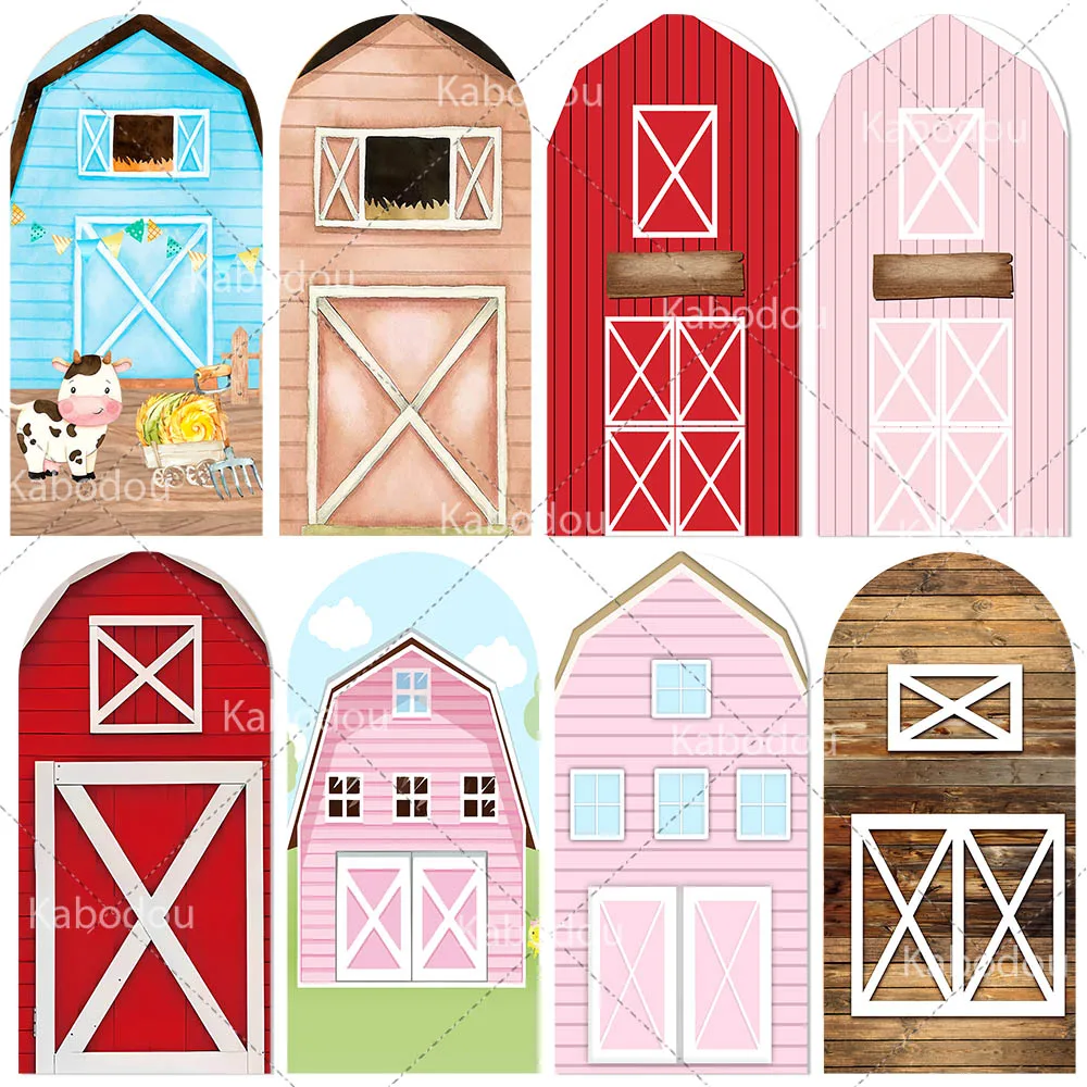 

Фермерский дом, арочная обложка, мультяшный розовый, красный фон, детский день рождения, украшение для детского душа, фон для фотобудки