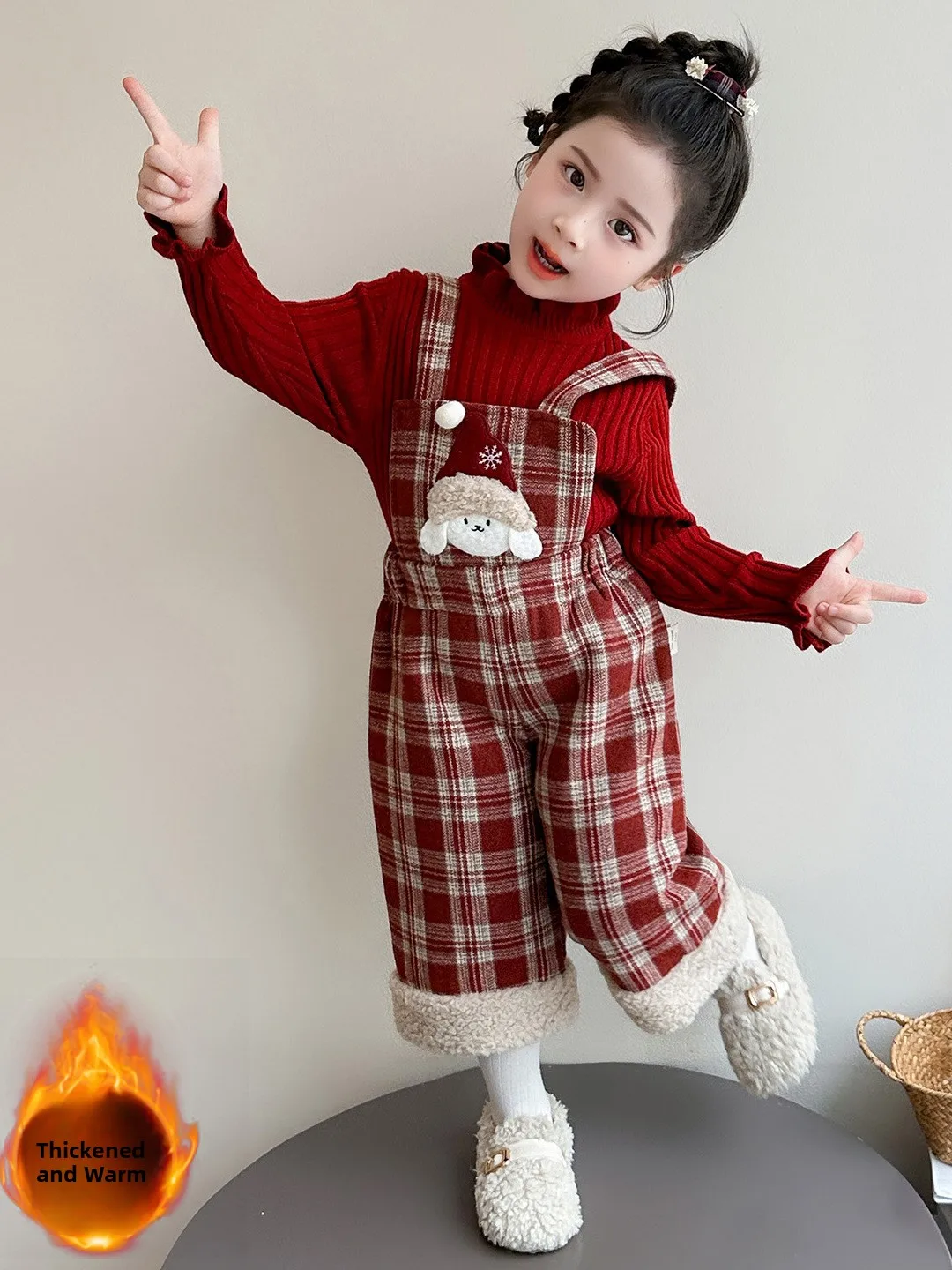

Вязаный свитер и комбинезон Thiened, комплект из двух предметов для маленьких девочек, зимние модные брюки с высокой талией и пухлым снеговиком