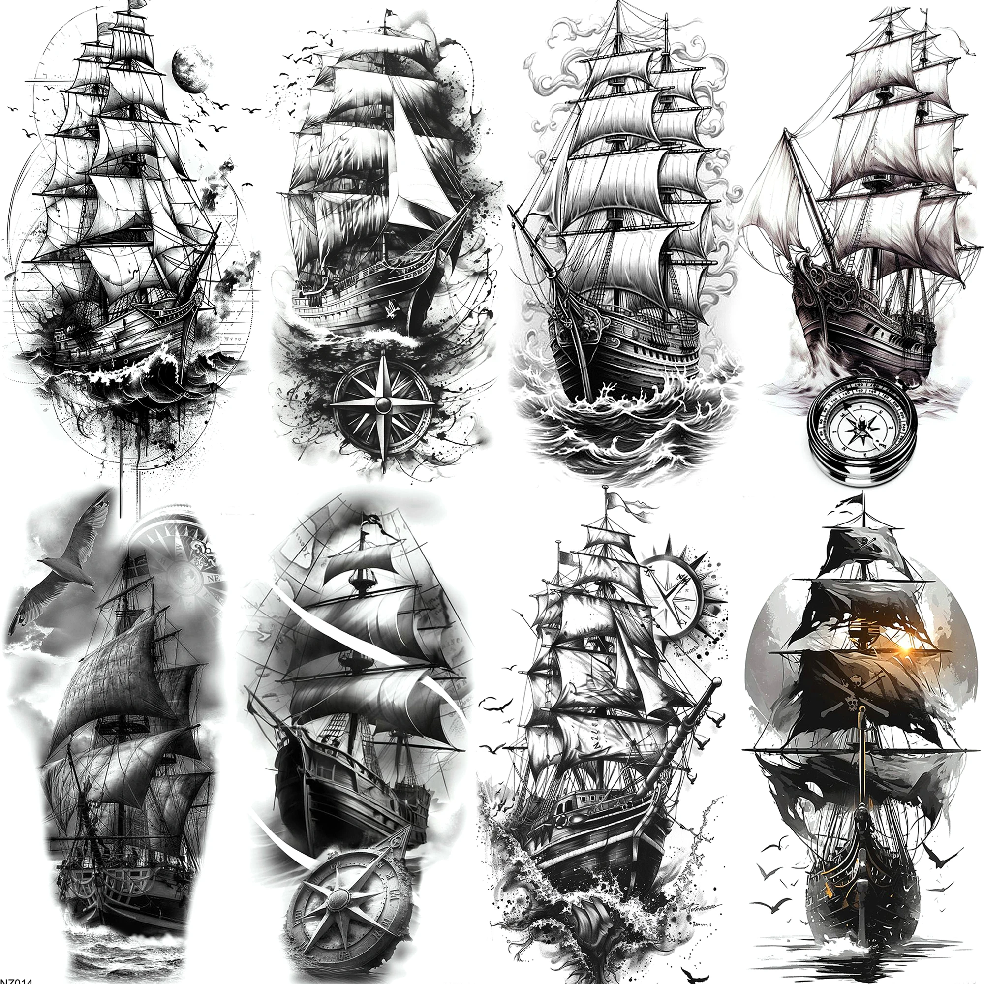 

1 Sheet Fashion Priate Ship Compass Temporary Tattoos For Men Women Adults Long Lasting Realistic Waterproof Fake Tattoo Sticker
