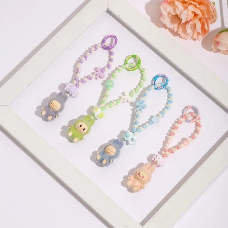 

New Labubu ball bead Phone Chain Girls Cartoon Backpack Pendant Bracelet Accessories Decoration Keychain Lanyard Bag Charm Gift