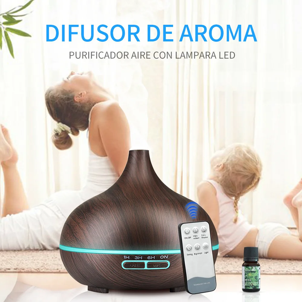 High Quality 500ml Air Humidifier Aroma Essential Oils Diffuser Perfume Wood Grain Aromatherapy Remote Control for Home Bedroom