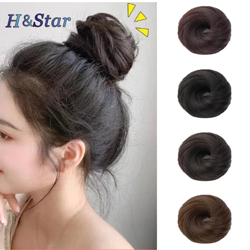 H & STAR syntetyczny roztrzepany kok kawałek włosów prosty Chignon rozszerzenie Mini gumka kok z włosów Scrunchies pączek akcesoria do peruki