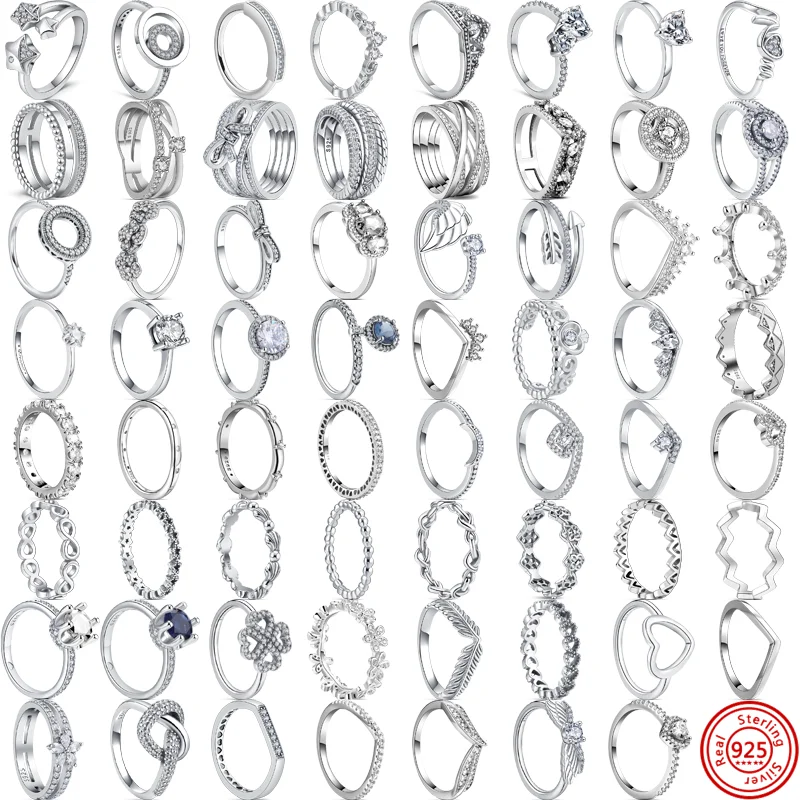 بانتارو 100% 925 فضة البنصر تكويم لانهائي زهرة الأميرة تاج القلب تألق غرامة خواتم النساء مجوهرات