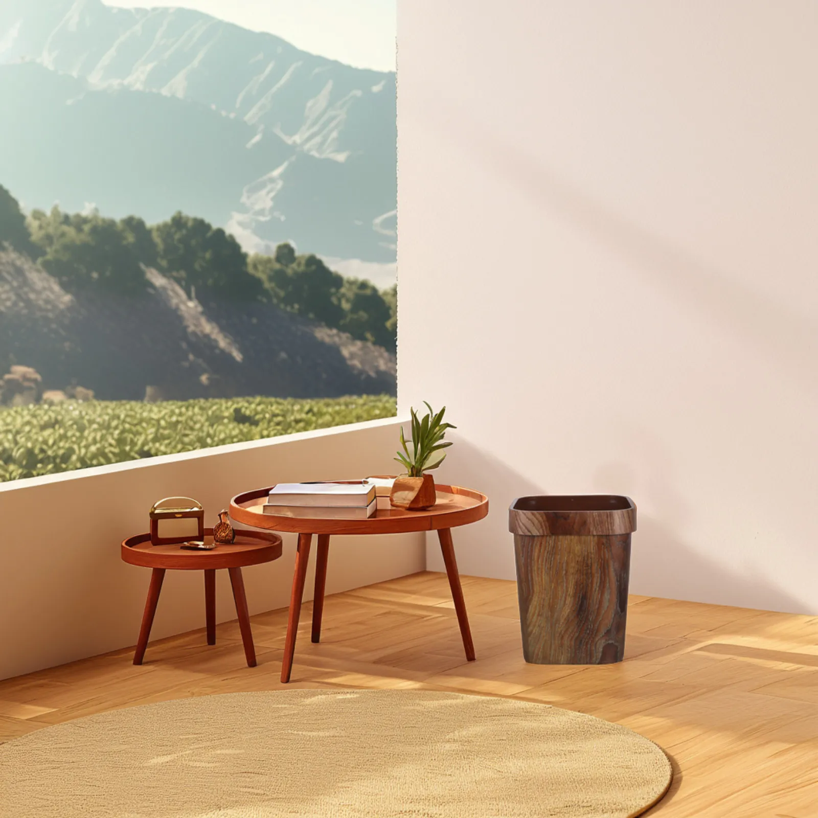 

Wood Grain Trash Can Open Top Design Modern Plastic Decorative Wastebasket for Bathroom Bedroom Kitchen Home Office