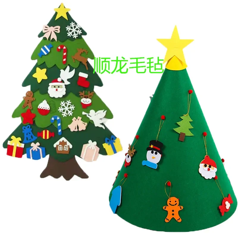 Felt Christmas Tree Kids DIY Xmas Santa Claus Tree Gift Merry Christmas Decor 2024 Noel Happy New Year 2025 Natal Home Favor