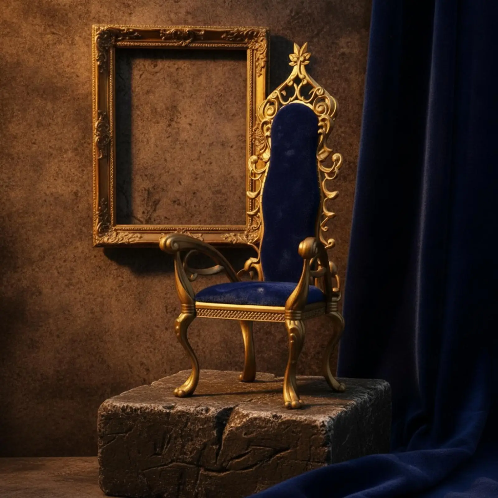 bjd-doll-throne-seating-unit-miniature-royal-chair-1-8-scale-curved-legs-blue-velvet-gold-decor-for-dollhouse-styling
