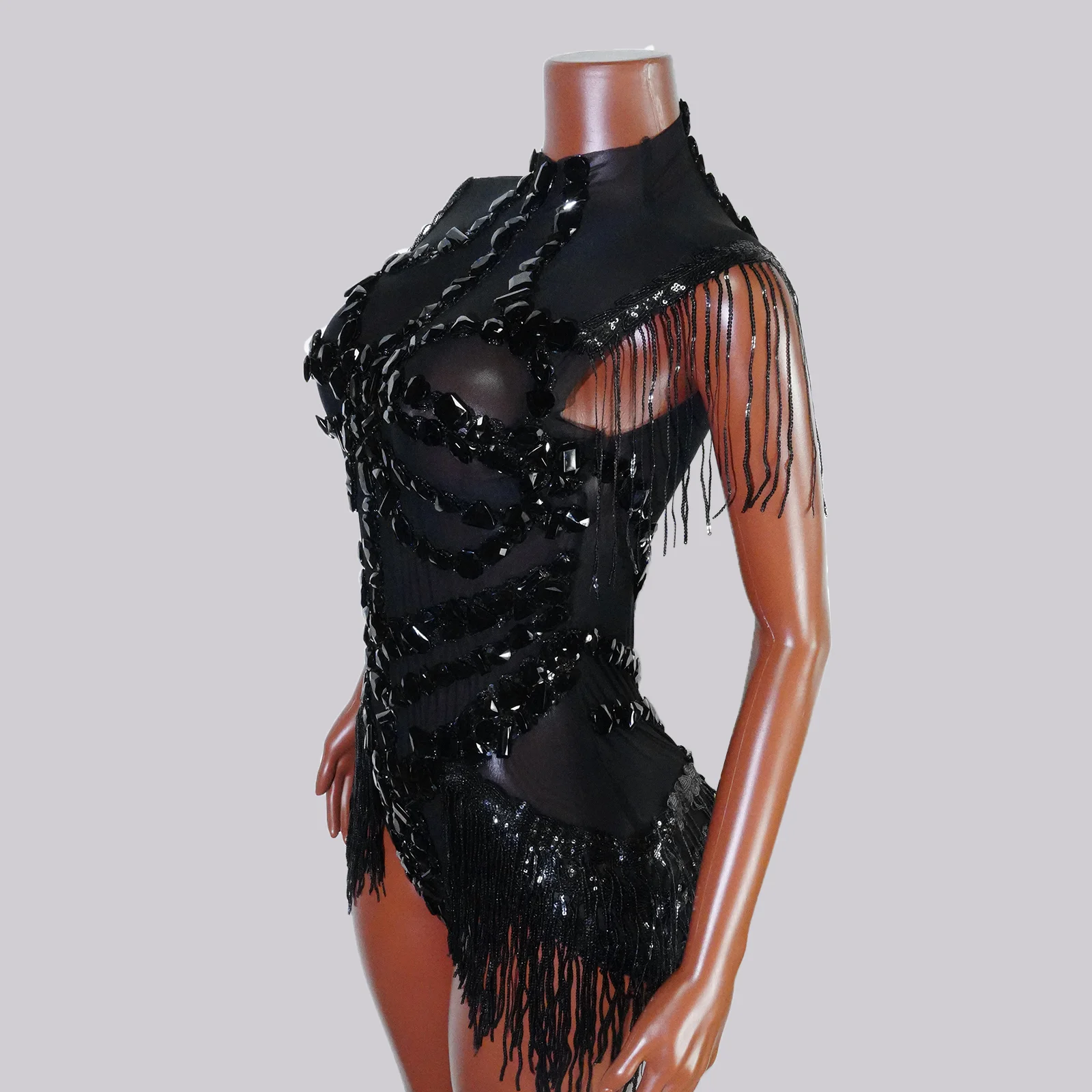 

Drag Queen Dance Wear Rhinestone Black Bodysuit Tassels Show Girl Costume Team NightClub Sexy Women Performance Outfits Birthday
