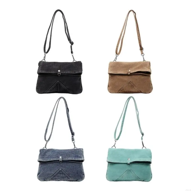

Retro Styled Washed Jeans Shopper Bag Tear Resistant Crossbody Bags Roomy Compartments For Office Essential 20CA