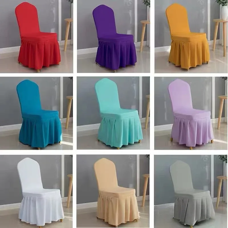 

Wholesale 100Pcs Pleated Skirt Integrated Chair Covers Stretch Spandex Fabric for Banquet Chairs Wedding Decoration Hotel Supply