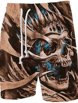 Druk graficzny 3D czaszka męskie spodenki plażowe spodenki kąpielowe kąpielówki letnie spodenki plażowe wygodne, oddychające spodenki dla chłopców