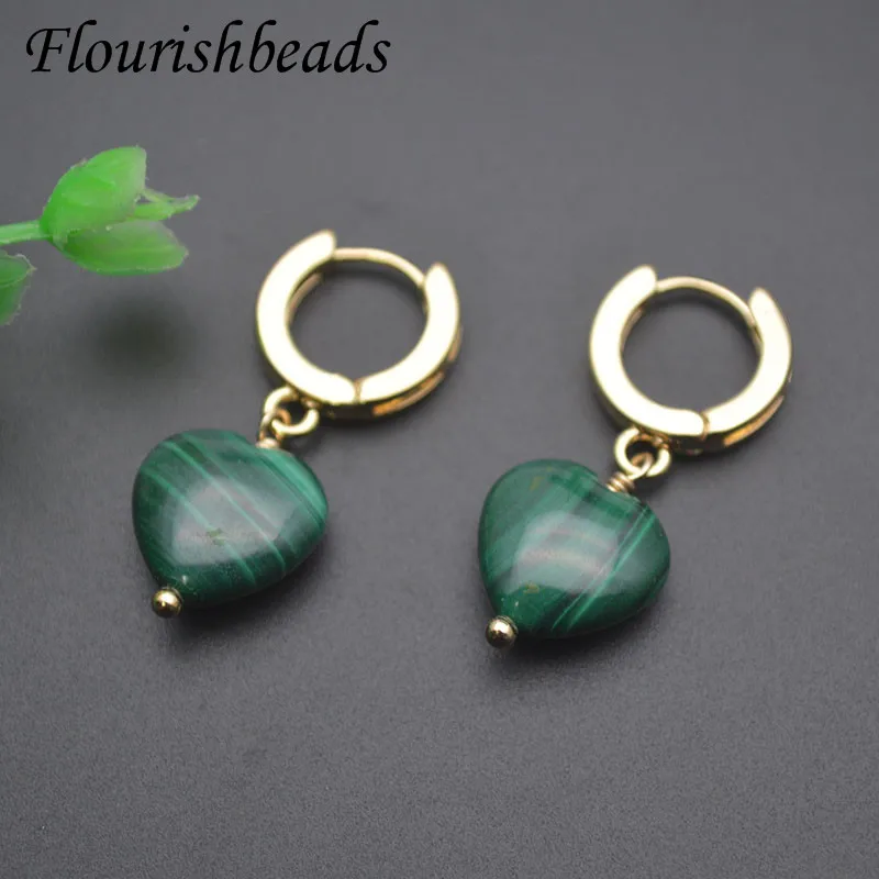 1 Pair Natural Gemstone Malachite Heart Shape Dangle Earrings Healing Crystal Quartz Fashion Jewelry Gift image 5