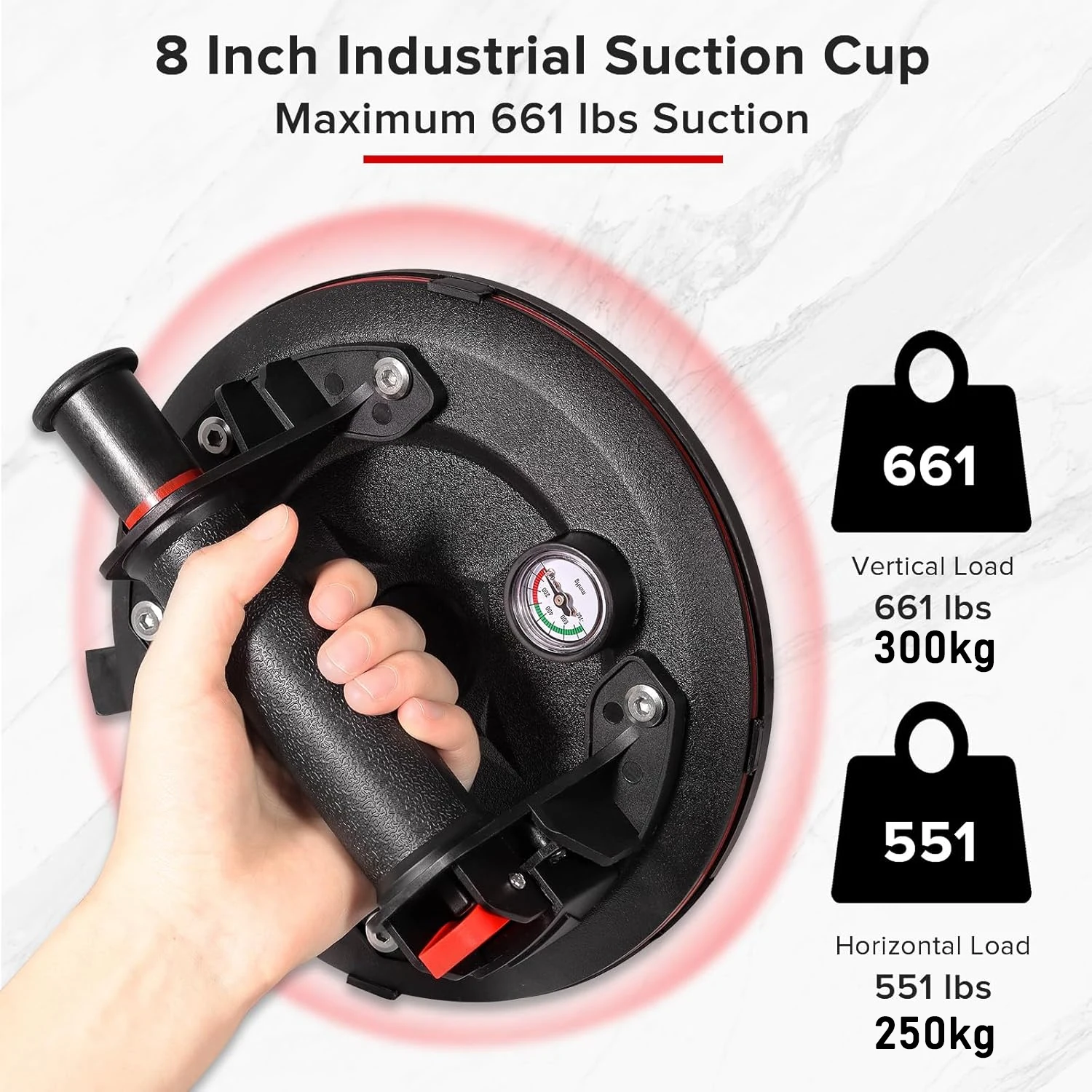 8インチ真空吸盤ガラスリフター、強力ヘビーデューティー真空リフター、花崗岩とガラスの持ち上げ、窓交換用