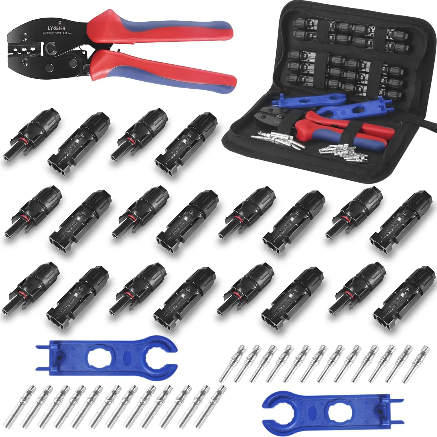 Solar Crimper Tool Kit Crimper, 12 Pairs Connectors, 2 Spanner Wrench for 14-10 AWG Solar Panel Cable Wire Crimping PV Assembly - Image 2