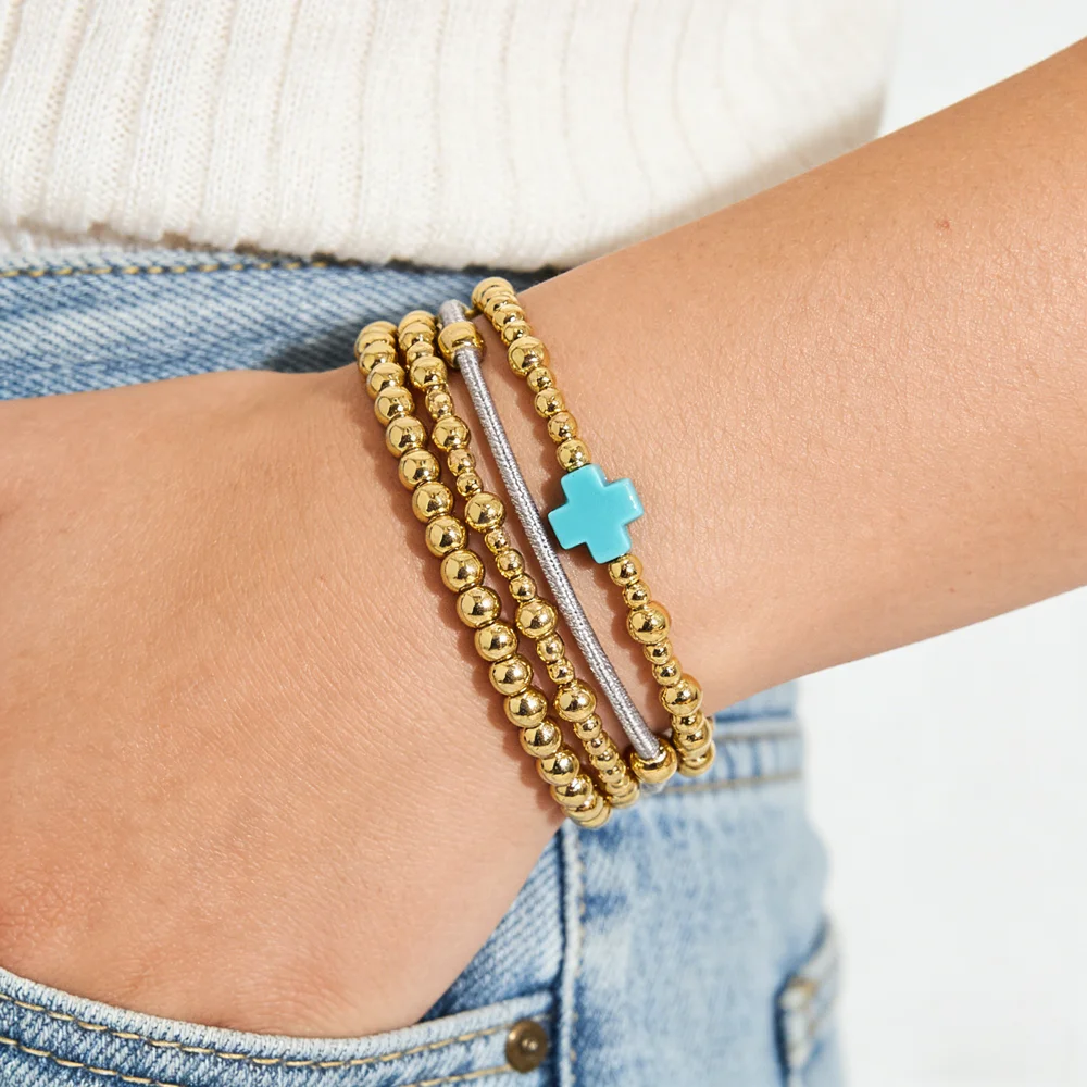 

VKVVA Fashion Jewelry Gold-Plated Beaded Cross 4pcs Bracelet Set for Women Birthday Gifts, Unique Gift