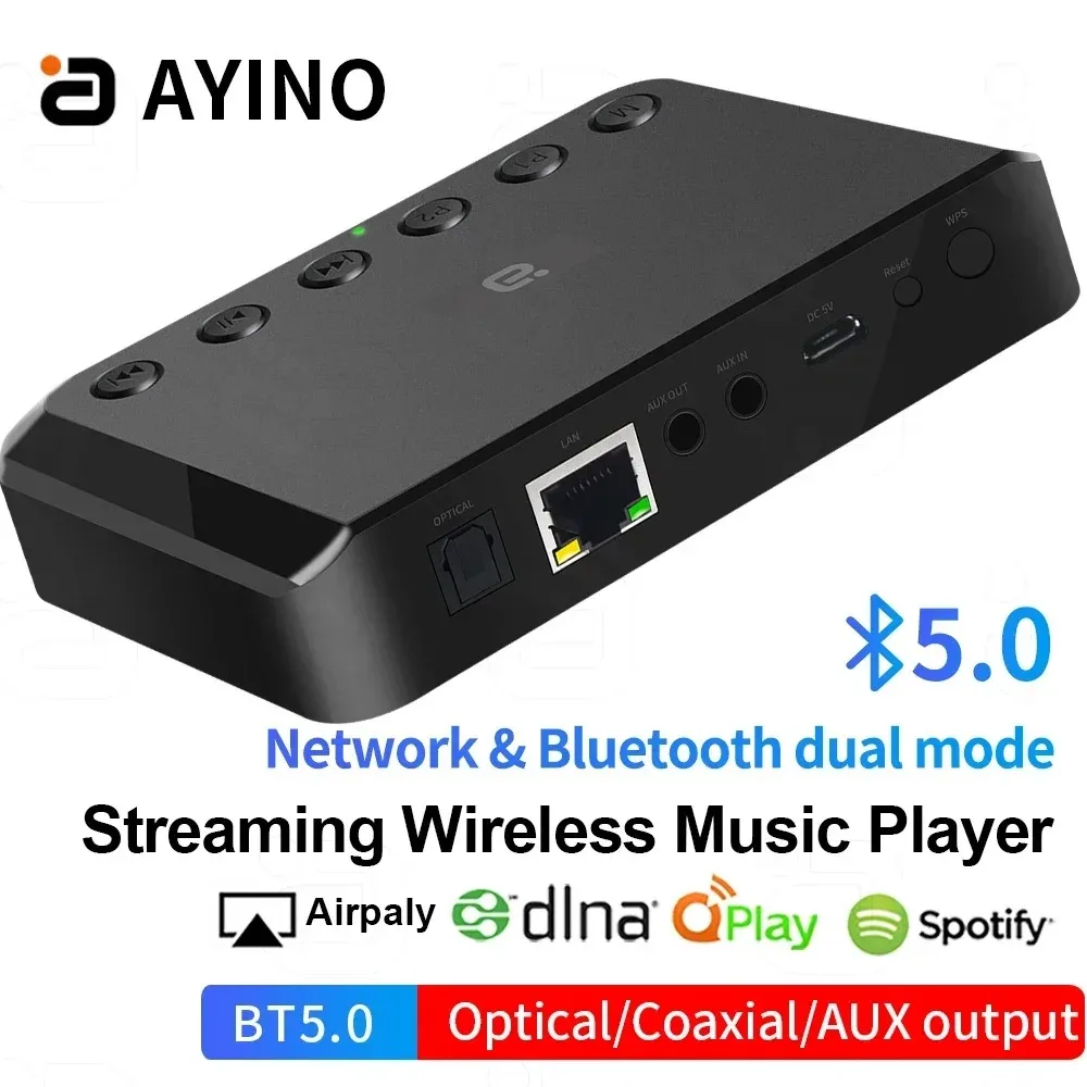 AYINO WR320 WIFI Bluetooth Wireless Audio Receiver for Airplay Spotify DLNA NAS Multiroom Sound Stream Music Box Optical Adapter