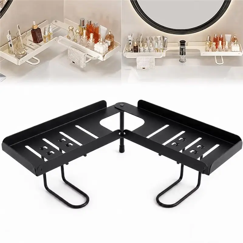 ABDJ-Foldable Faucet Storage Rack Without Drill, 180° Rotatable Over Sink Shelf, Carbon Steel No Drilling For Installation