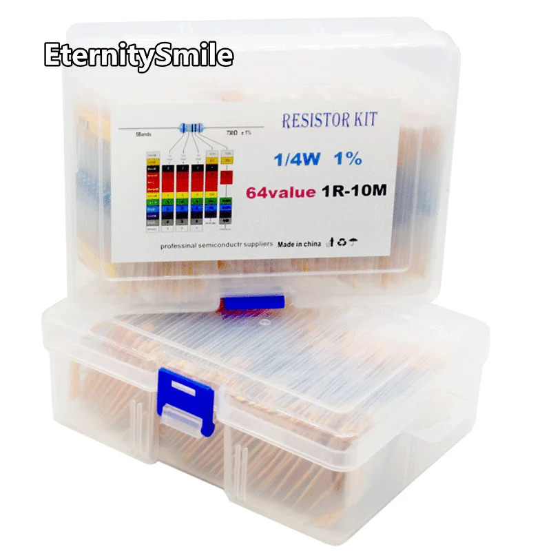 1280Pcs/Lot 64 Values 20Pcs Each 1/4W Metal Film Resistors Kit 1R-10M Ohm 1% High Precision Resistance Set Assortment