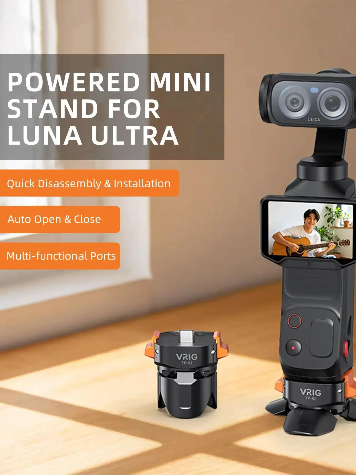 VRIG TP-42 Magnetyczny Statyw z Szybkim Złączem do Insta360 Luna Ultra, Ładowanie Type-C, Mini Stojak Biurkowy, Akcesoria do Kamer Sportowych — zdjęcie produktu 7