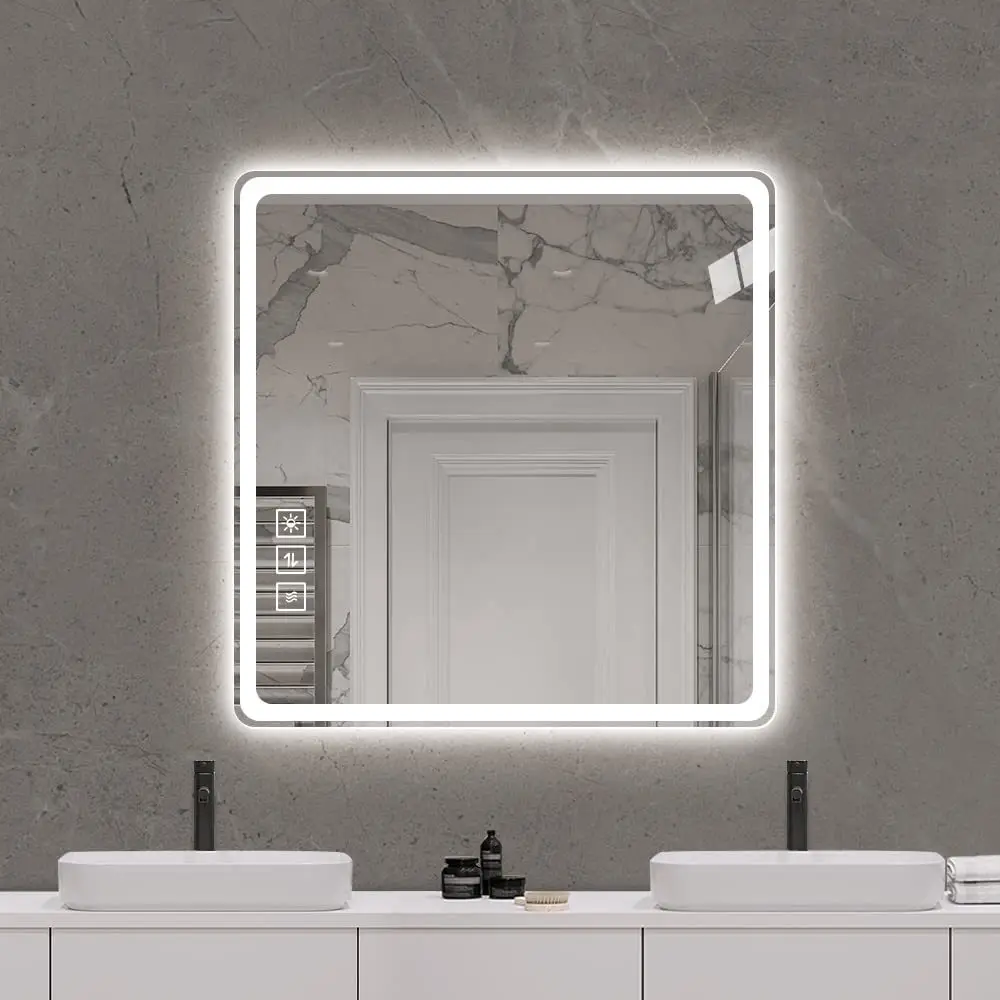 

36×36in Modern LED Bathroom Vanity Mirror Anti-Fog Anti-Explosion Rust-Resistant Wall Mounted Tri-Color Light